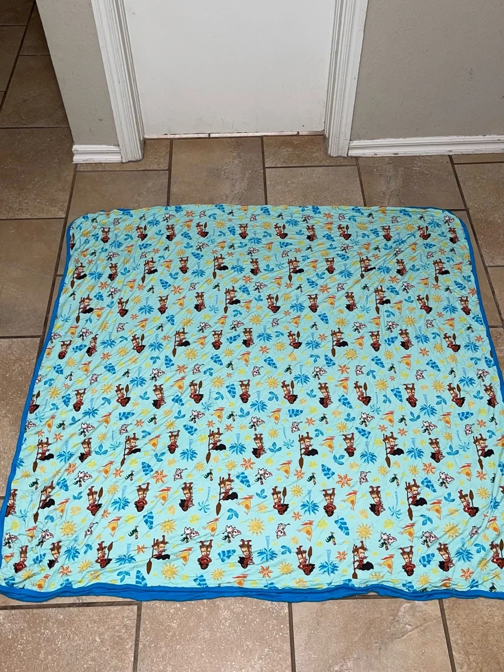 Little Sleepies Light Blue Moana Print Throw with Yellow & Blue Accents